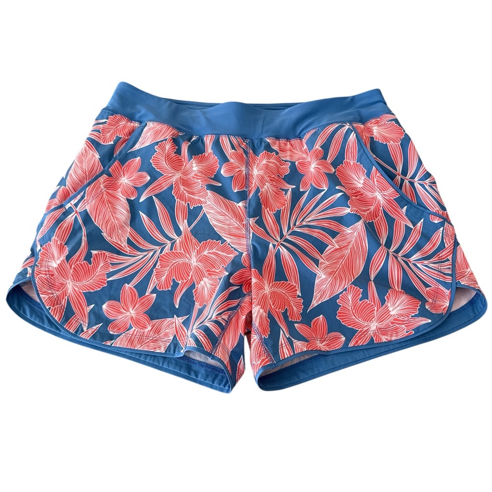 Lands End Womens Board Shorts, EUC, Size-L, Color-Orange/Blue/White